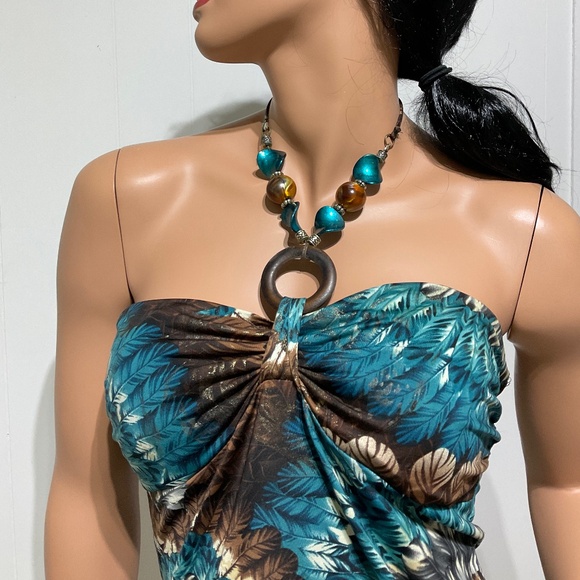 Vintage Belinda Top Blouse Size M Beads accents Halter Padded Bra Stretch USA - Picture 6 of 16